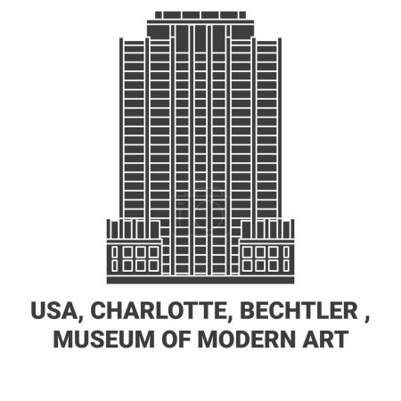 Téléchargez les illustrations : Usa, Charlotte, Bechtler, Musée d'Art Moderne illustration vectorielle de ligne de voyage - en licence libre de droit