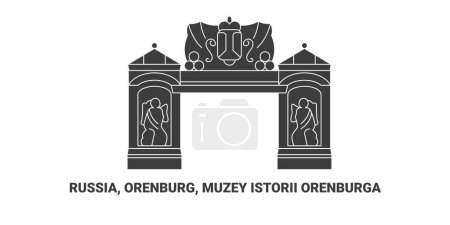 Téléchargez les illustrations : Russie, Orenbourg, Muzey Istorii Orenburga, illustration vectorielle de ligne de repère de voyage - en licence libre de droit