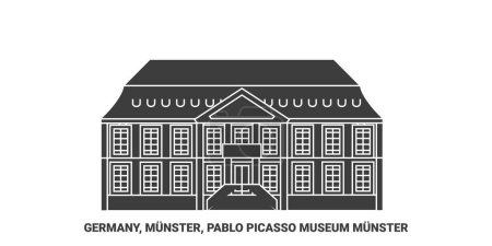 Téléchargez les illustrations : Allemagne, Munster, Musée Pablo Picasso Illustration vectorielle de ligne de voyage Munster - en licence libre de droit