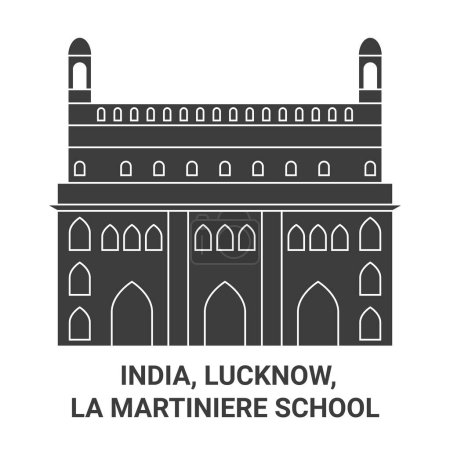 Illustration for India, Lucknow, La Martiniere School travel landmark line vector illustration - Royalty Free Image