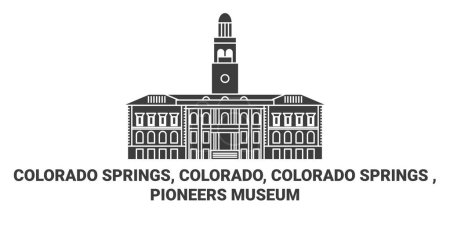 Ilustración de Estados Unidos, Colorado Springs, Colorado, Colorado Springs, Pioneros Museo de viaje hito línea vector ilustración - Imagen libre de derechos
