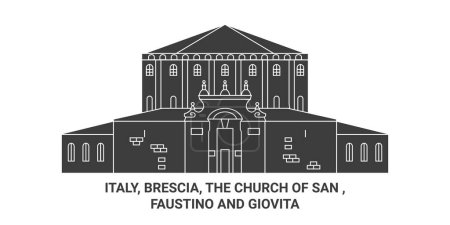 Téléchargez les illustrations : Italie, Brescia, l'église de San, Faustino et Giovita. illustration vectorielle de ligne de repère de voyage - en licence libre de droit