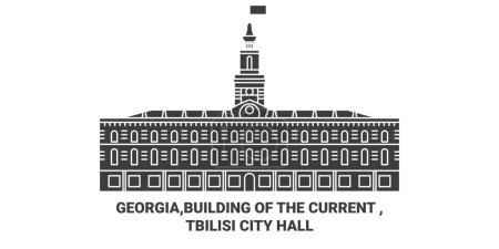 Illustration for Georgia,Building Of The Current , Tbilisi City Hall travel landmark line vector illustration - Royalty Free Image