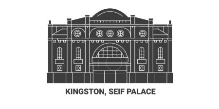 Téléchargez les illustrations : Jamaïque, Kingston, Palais Seif, illustration vectorielle de ligne de repère de voyage - en licence libre de droit