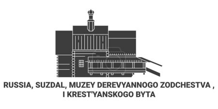 Illustration for Russia, Suzdal, Muzey Derevyannogo Zodchestva , I Krestyanskogo Byta travel landmark line vector illustration - Royalty Free Image