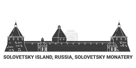 Téléchargez les illustrations : Russie, île Solovetsky, monastère Solovetsky, illustration vectorielle de ligne de repère de voyage - en licence libre de droit