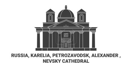 Illustration for Russia, Karelia, Petrozavodsk, Alexander , Nevsky Cathedral travel landmark line vector illustration - Royalty Free Image
