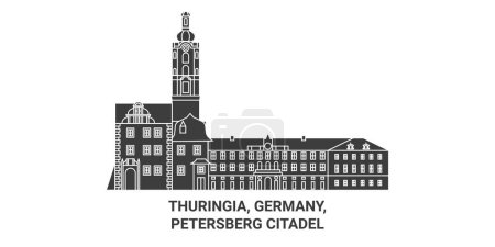 Ilustración de Alemania, Turingia, Petersberg Ciudadela recorrido hito línea vector ilustración - Imagen libre de derechos