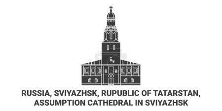 Illustration for Russia, Sviyazhsk, Rupublic Of Tatarstan, Assumption Cathedral In Sviyazhsk travel landmark line vector illustration - Royalty Free Image