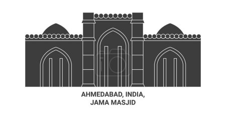 Téléchargez les illustrations : Inde, Ahmedabad, Jama Masjid, illustration vectorielle de ligne de repère de voyage - en licence libre de droit