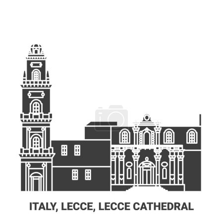 Ilustración de Italia, Lecce, Catedral de Lecce recorrido hito línea vector ilustración - Imagen libre de derechos