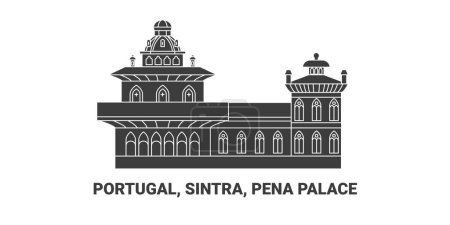 Téléchargez les illustrations : Portugal, Sintra, Pena Palace, illustration vectorielle de ligne de repère de voyage - en licence libre de droit