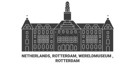 Illustration for Netherlands, Rotterdam, Wereldmuseum , Rotterdam travel landmark line vector illustration - Royalty Free Image