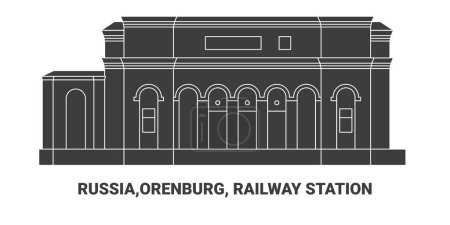 Illustration for Russia,Orenburg, Railway Station, travel landmark line vector illustration - Royalty Free Image