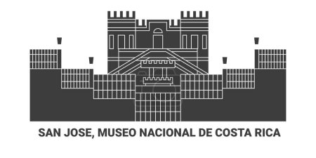 Ilustración de Costa Rica, San José, Museo Nacional De Costa Rica recorrido hito línea vector ilustración - Imagen libre de derechos