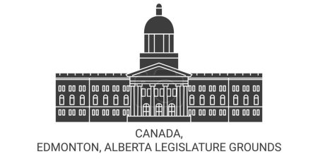 Ilustración de Canadá, Edmonton, Alberta Legislatura Terrenos recorrido hito línea vector ilustración - Imagen libre de derechos