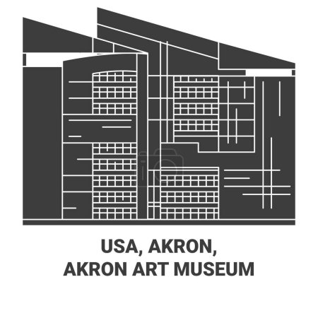 Téléchargez les illustrations : Usa, Akron, Akron Art Museum illustration vectorielle de ligne de voyage - en licence libre de droit