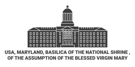 Illustration for United, Maryland, Basilica Of The National Shrine , Of The Assumption Of The Blessed Virgin Mary travel landmark line vector illustration - Royalty Free Image