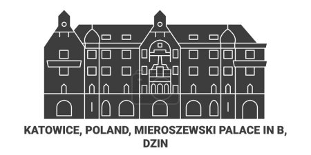 Illustration for Poland, Katowice, Mieroszewski Palace In B, Dzin travel landmark line vector illustration - Royalty Free Image