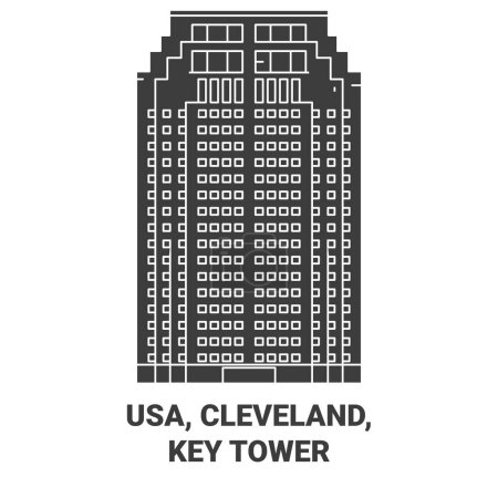 Ilustración de EE.UU., Cleveland, Ilustración de vector de línea de referencia de viaje Key Tower - Imagen libre de derechos