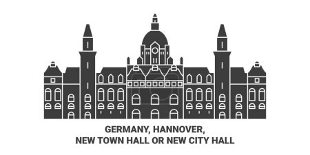 Illustration for Germany, Hannover, New Town Hall Or New City Hall travel landmark line vector illustration - Royalty Free Image