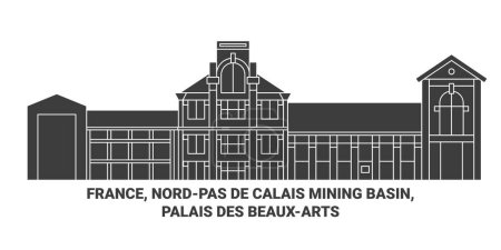 Illustration for France, Nordpas De Calais Mining Basin, Palais Des Beauxarts travel landmark line vector illustration - Royalty Free Image