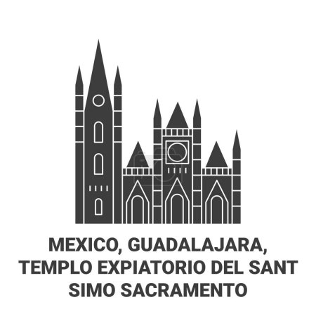 Ilustración de México, Guadalajara, Templo Expiatorio Del Santsimo Sacramento recorrido hito línea vector ilustración - Imagen libre de derechos