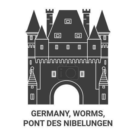 Téléchargez les illustrations : Allemagne, Worms, Pont Des Nibelungen voyages illustration vectorielle de ligne - en licence libre de droit