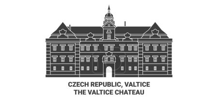 Téléchargez les illustrations : République tchèque, Valticethe Château de Valtice illustration vectorielle de ligne de voyage historique - en licence libre de droit