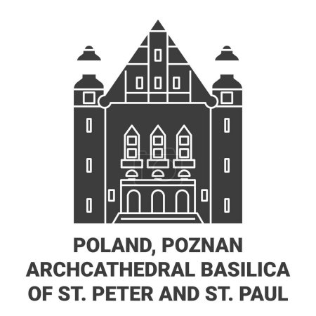 Téléchargez les illustrations : Pologne, Poznan, Cathédrale Basilique Saint-Pierre-et-Saint-Paul illustration vectorielle de ligne de voyage - en licence libre de droit