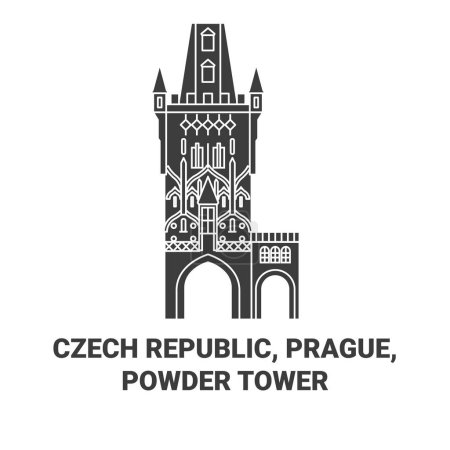 Téléchargez les illustrations : République tchèque, Prague, Poudre Tour Voyage ligne vectorielle illustration - en licence libre de droit
