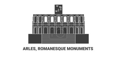 Illustration pour France, Arles, Monuments romans, illustration vectorielle de ligne de repère de voyage - image libre de droit