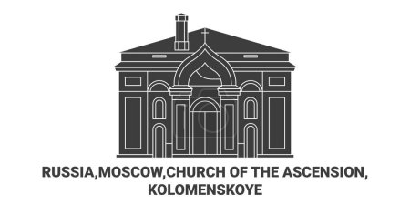 Téléchargez les illustrations : Russie, Moscou, Eglise de l'Ascension, illustration vectorielle de ligne de voyage Kolomenskoye - en licence libre de droit