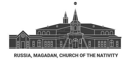 Illustration for Russia, Magadan, Church Of The Nativity, travel landmark line vector illustration - Royalty Free Image