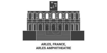 Téléchargez les illustrations : France, Arles, Arles Illustration vectorielle de ligne de voyage de l'amphithéâtre - en licence libre de droit