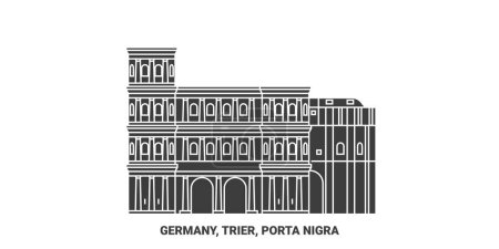 Ilustración de Alemania, Tréveris, Porta Nigra recorrido hito línea vector ilustración - Imagen libre de derechos