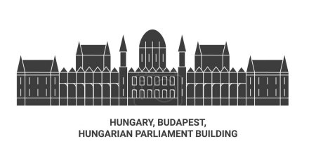 Ilustración de Hungría, Budapest, Parlamento húngaro edificio de viaje hito línea vector ilustración - Imagen libre de derechos