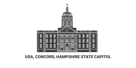 Téléchargez les illustrations : États-Unis, Concord, Hampshire State Capitol, illustration vectorielle de ligne de repère de voyage - en licence libre de droit
