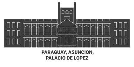 Ilustración de Paraguay, Asunción, Palacio De López recorrido hito línea vector ilustración - Imagen libre de derechos