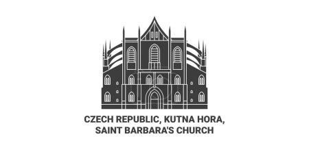 Téléchargez les illustrations : République tchèque, Kutna Hora, Église de Sainte-Barbara illustration vectorielle de ligne de voyage historique - en licence libre de droit