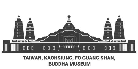 Ilustración de Taiwán, Kaohsiung, Fo Guang Shan, Buda Museo viaje hito línea vector ilustración - Imagen libre de derechos