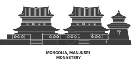 Ilustración de Mongolia, Monasterio de Manjusri recorrido hito línea vector ilustración - Imagen libre de derechos