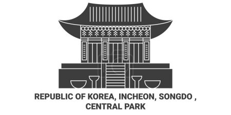 Téléchargez les illustrations : République de Corée, Incheon, Songdo, Central Park voyages point de repère illustration vectorielle - en licence libre de droit
