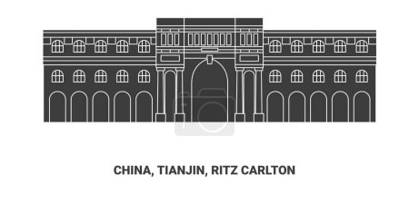 Téléchargez les illustrations : Chine, Tianjin, Ritz Carlton Voyage illustration vectorielle ligne historique - en licence libre de droit