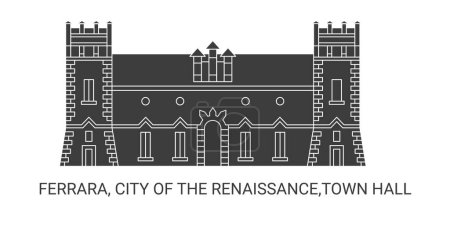 Illustration for Italy, Ferrara, City Of The Renaissance,Town Hall, travel landmark line vector illustration - Royalty Free Image