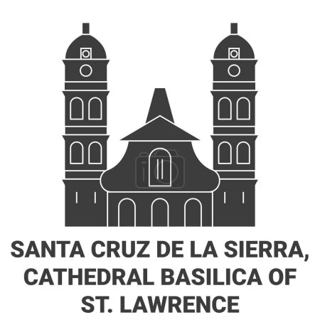 Ilustración de Bolivia, Santa Cruz De La Sierra, Catedral Basílica de San Lorenzo recorrido hito línea vector ilustración - Imagen libre de derechos