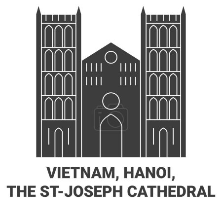 Téléchargez les illustrations : Vietnam, Hanoi, La Cathédrale de Saint-Pétersbourg illustration vectorielle de ligne de voyage - en licence libre de droit