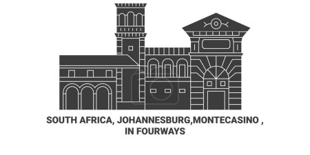 Téléchargez les illustrations : Afrique du Sud, Johannesburg, Montecasino, In Fourways voyages illustration vectorielle de ligne historique - en licence libre de droit