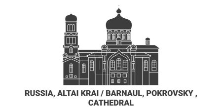Illustration for Russia, Altai Krai Barnaul, Pokrovsky , Cathedral travel landmark line vector illustration - Royalty Free Image