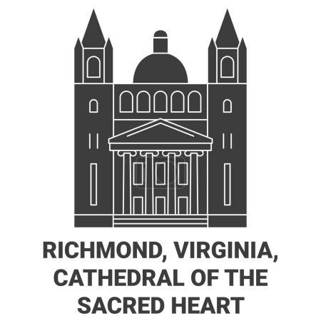 Téléchargez les illustrations : États-Unis, Richmond, Virginie, Cathédrale du Sacré-Cœur illustration vectorielle de ligne de voyage - en licence libre de droit